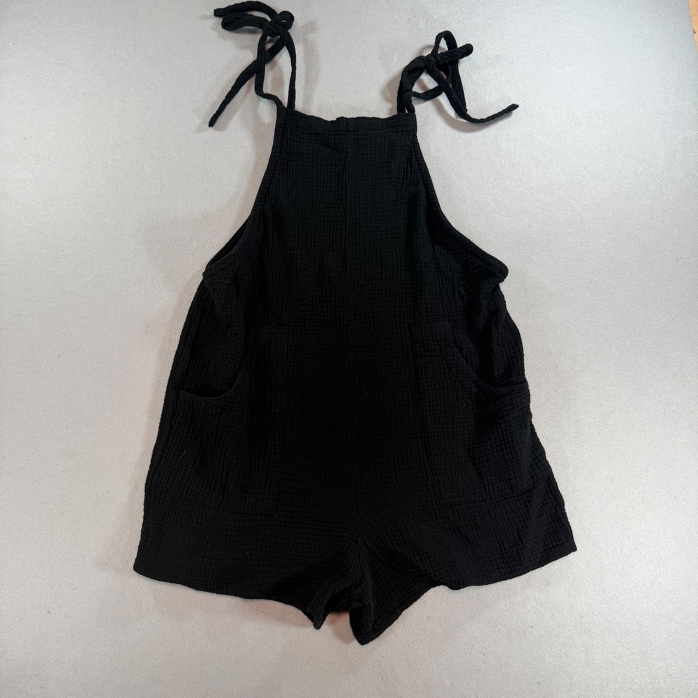 Bobi Los Angeles Black Cotton Gauze Tie Strap Romper Womens Medium